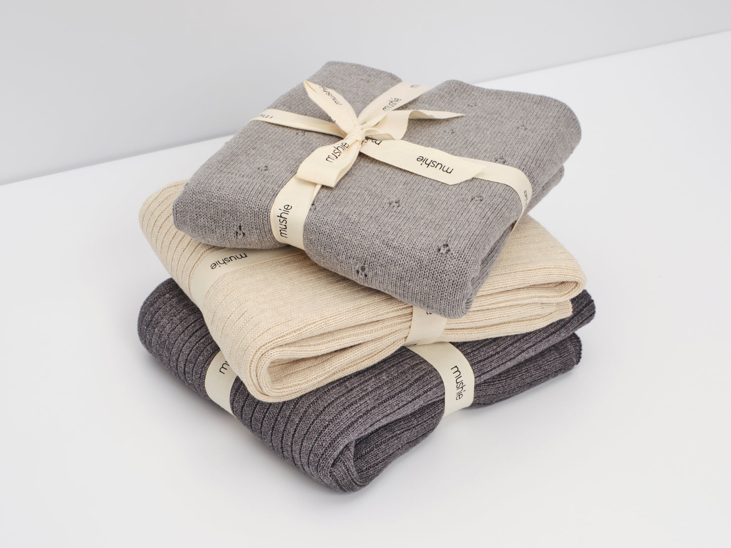 Couverture en tricot à cotes Beige chiné