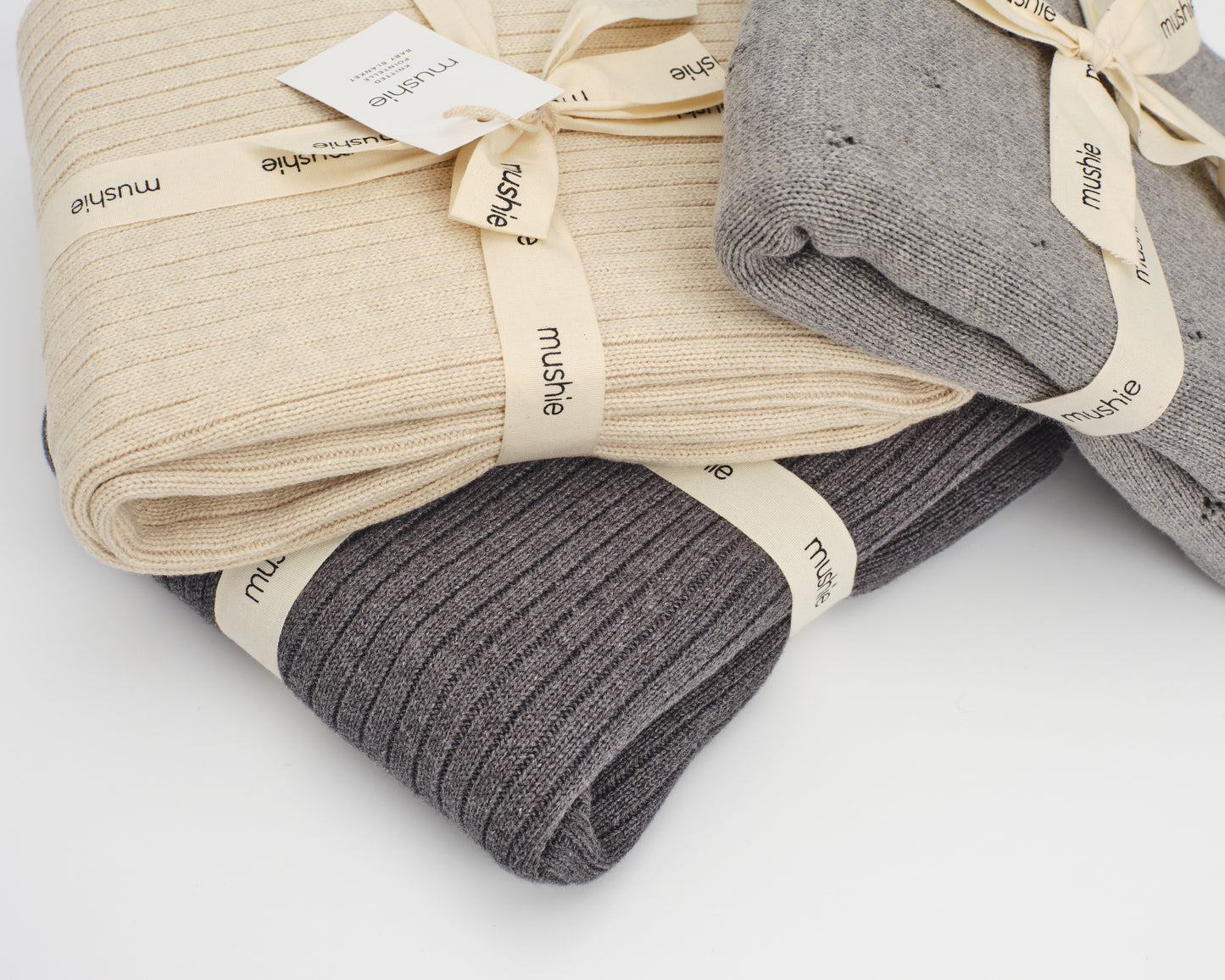 Couverture en tricot à cotes Beige chiné